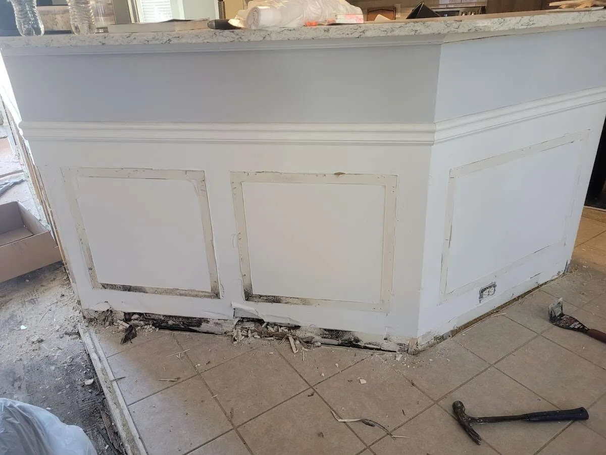 Water damage and mold on kitchen during Storm Damage Restoration in Westerville